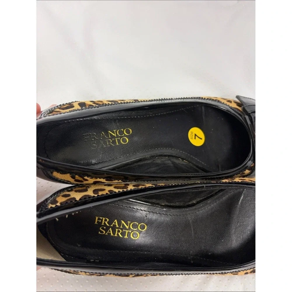 Franco Sarto Leopard Print Patent Leather Ballet Flats Buckle Size 7